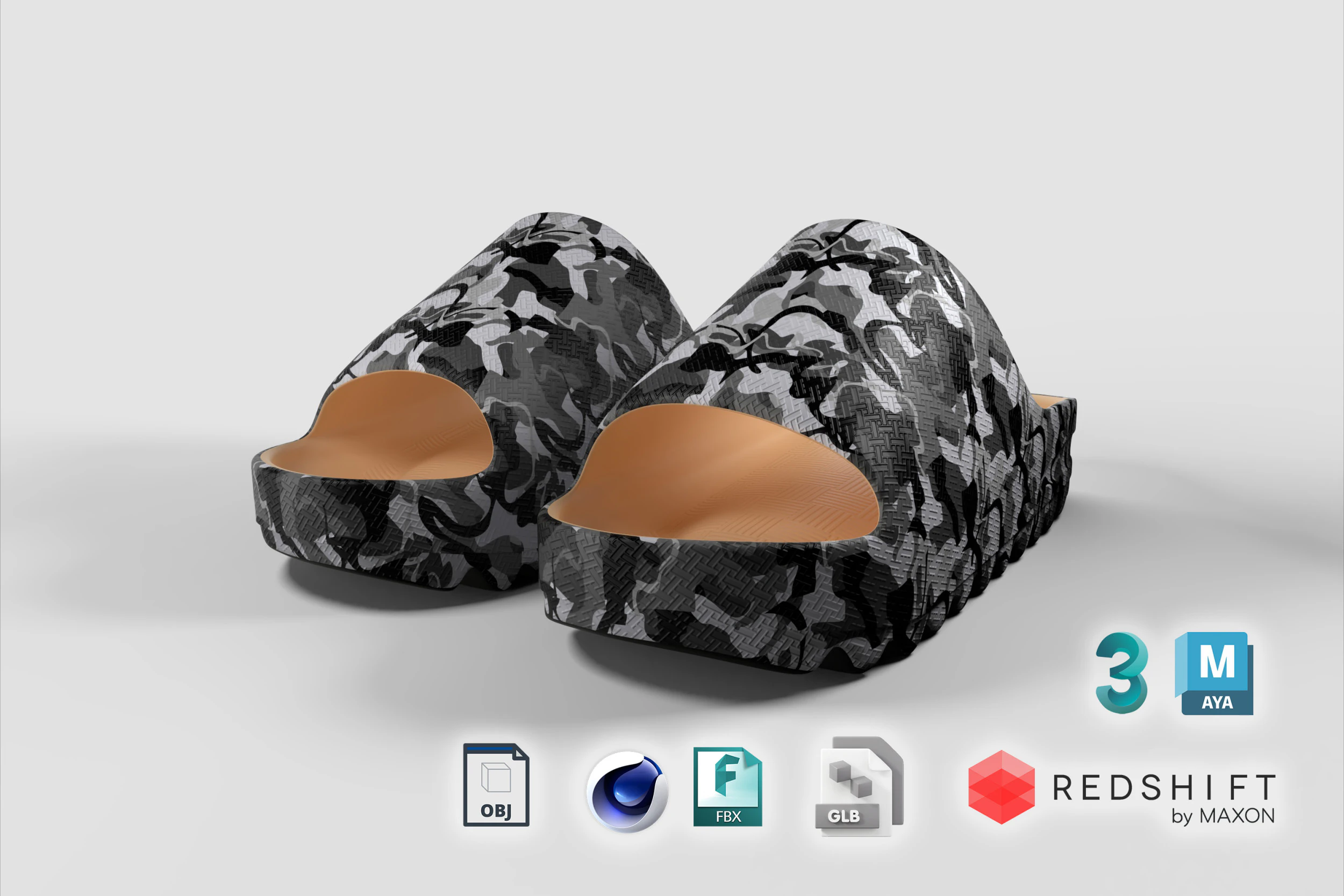 CAMO PILLOW SLIPPERS 3D Model .c4d .max .obj .3ds .fbx .stl .blend 