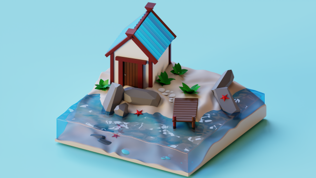 House on the beach by the sea Model 3D .c4d .max .obj .3ds .fbx .stl .blend 