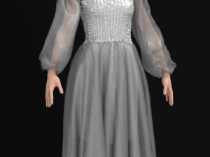 Silver chiffon dress for marvelous designer 3D 模型