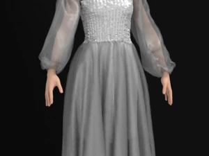 अद्भुत डिजाइनर के लिए सिल्वर शिफॉन पोशाक 3D मॉडल