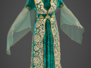 Green ottoman dress for marvelous designer 3D 模型