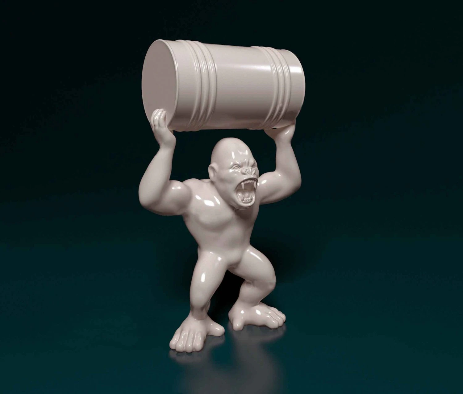 Gorilla with barrel 3D Print Model .c4d .max .obj .3ds .fbx .stl .blend 
