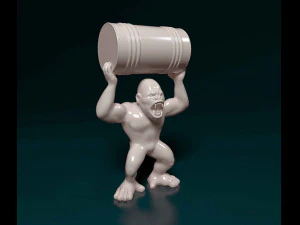 Gorila con barril Modelo de impresión 3D