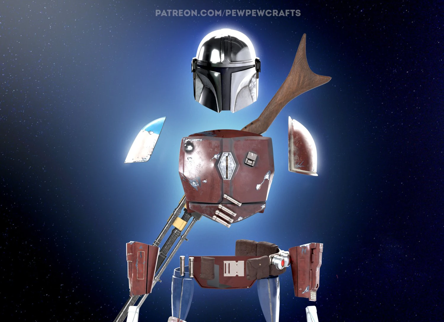 Helm Armor Pra Beskar Mandalorian Amban Blaster Din Djarin Musim 1 Model Cetak 3D Model Cetak 3D .c4d .max .obj .3ds .fbx .stl .blend 