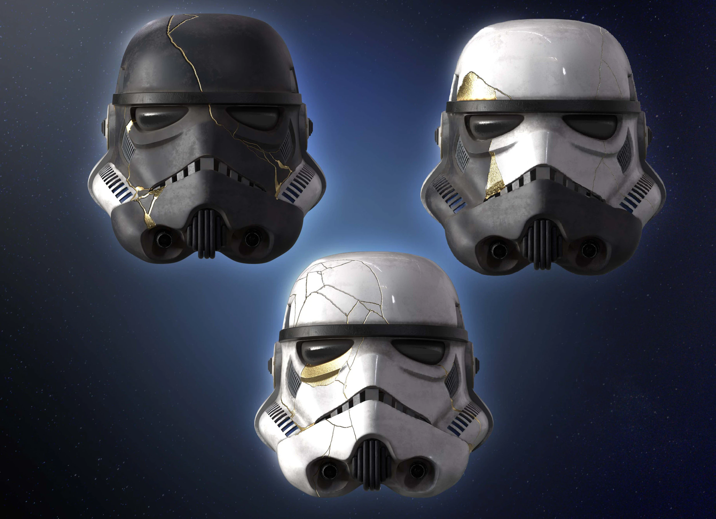 Set of three Stormtrooper helmet Thrawn Night trooper zombie 3d print model Ahsoka 3D Model .c4d .max .obj .3ds .fbx .stl .blend 