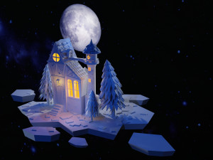 Night house on the background of the moon Modelo 3D