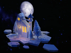 Нічний будинок на тлі місяця 3D Модель