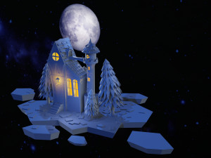 Night house on the background of the moon 3D Модель