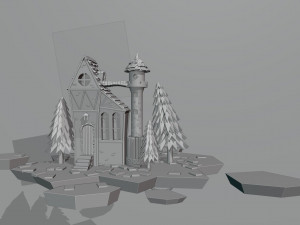 Night house on the background of the moon 3D Модель