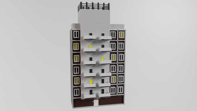 Monolithic multi-storey building 3D Model .c4d .max .obj .3ds .fbx .stl .blend 