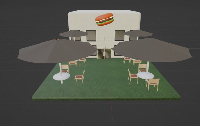 Summer area of a burger cafe 3D Model .c4d .max .obj .3ds .fbx .stl .blend 