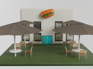 Summer area of a burger cafe 3D Model
