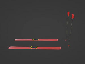 Skis and sticks 3D Model