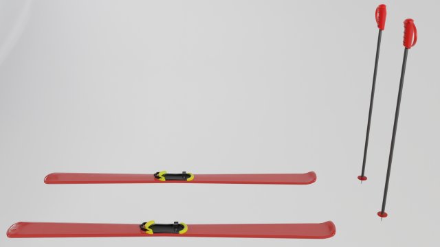 Skis and sticks 3D Model .c4d .max .obj .3ds .fbx .stl .blend 