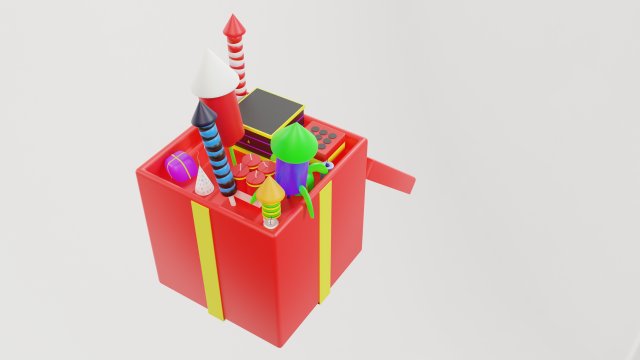 Box with holiday fireworks 3D Modell .c4d .max .obj .3ds .fbx .stl .blend 