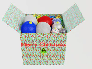 Schachtel mit Weihnachtskugeln 3D Modell