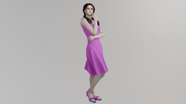 Pale girl in a pink dress Model 3D .c4d .max .obj .3ds .fbx .stl .blend 