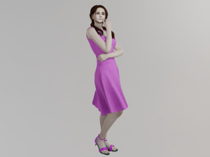 Pale girl in a pink dress 3D Model