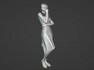 Pale girl in a pink dress Model 3D