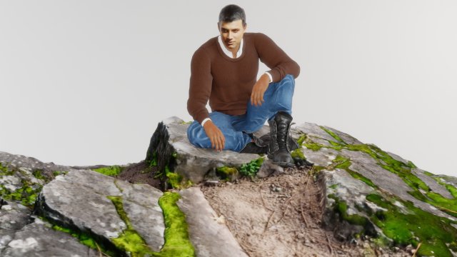 Sad man sitting on a stone 3D मॉडल .c4d .max .obj .3ds .fbx .stl .blend