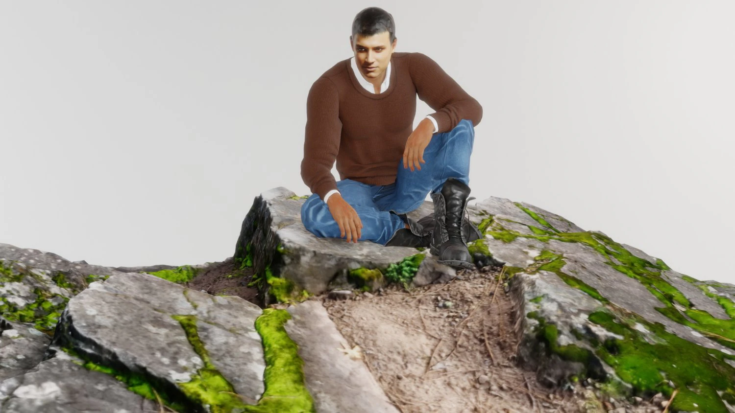 Sad man sitting on a stone 3D Model .c4d .max .obj .3ds .fbx .stl .blend