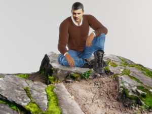 Sad man sitting on a stone 3Dモデル