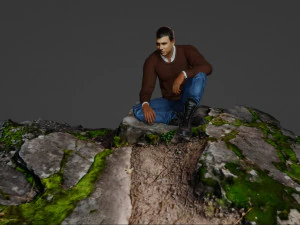 Sad man sitting on a stone 3D Model