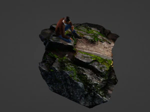 Sad man sitting on a stone 3D Model
