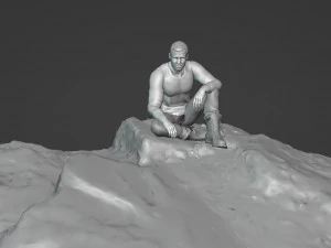 Sad man sitting on a stone 3D Model