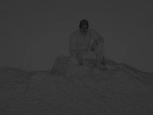 Sad man sitting on a stone 3D Model