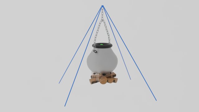 Witchs cauldron over fire 3D Model .c4d .max .obj .3ds .fbx .stl .blend 