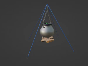 Witchs cauldron over fire 3D Model