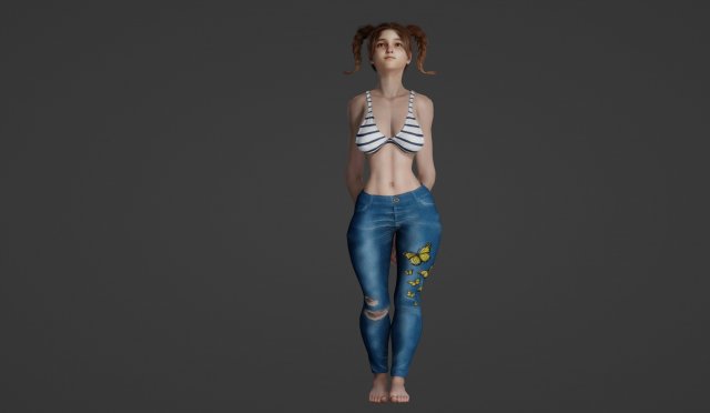 Teenage girl with pigtails Modello 3D .c4d .max .obj .3ds .fbx .stl .blend 