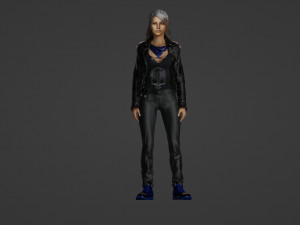 Biker woman in black Model 3D