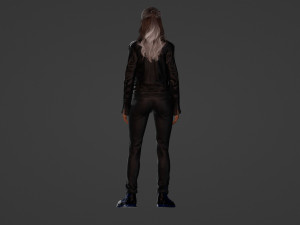 Biker woman in black Model 3D