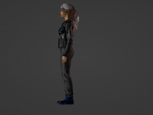 Biker woman in black Model 3D