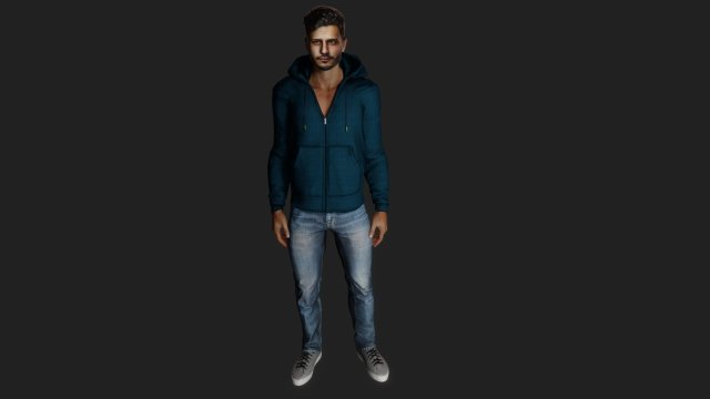 Casual Guy in Blue Hoodie Model 3D .c4d .max .obj .3ds .fbx .stl .blend 