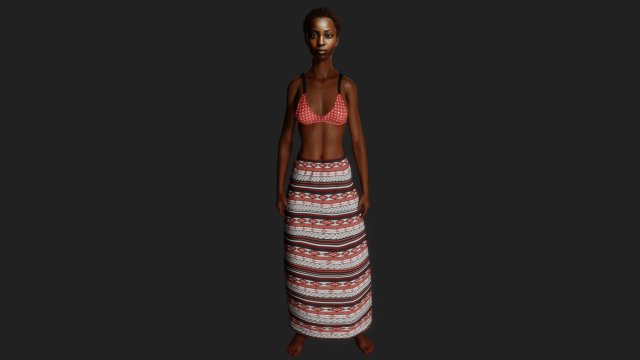 Realistic of a Young Dark-Skinned Woman in Traditional Attire Model 3D .c4d .max .obj .3ds .fbx .stl .blend 
