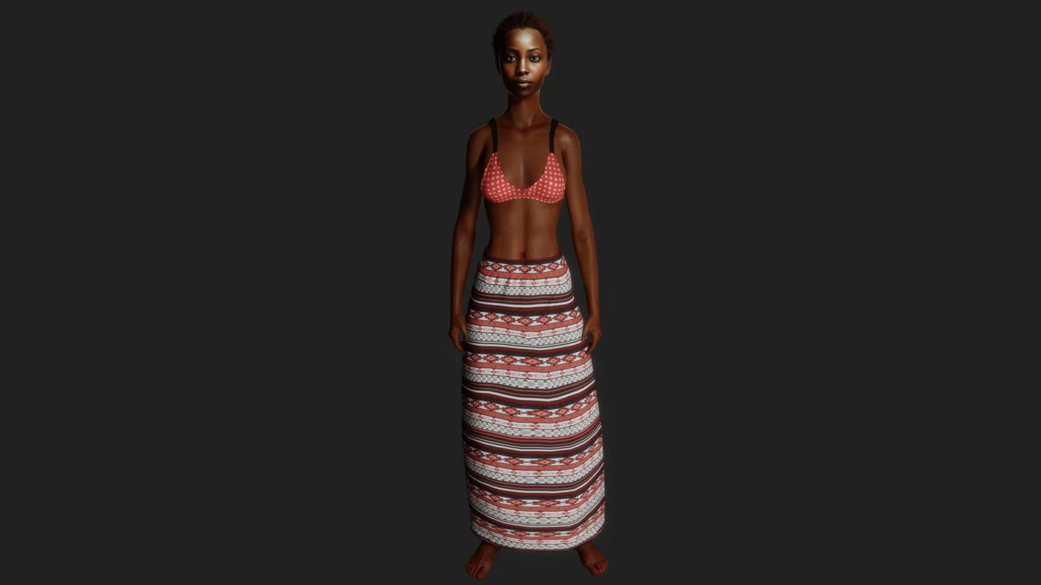Realistic of a Young Dark-Skinned Woman in Traditional Attire 3D Model .c4d .max .obj .3ds .fbx .stl .blend 