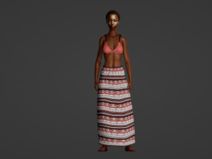 Realistic of a Young Dark-Skinned Woman in Traditional Attire Model 3D