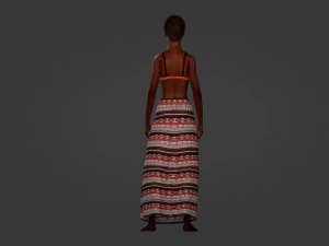 Realistic of a Young Dark-Skinned Woman in Traditional Attire 3D Model