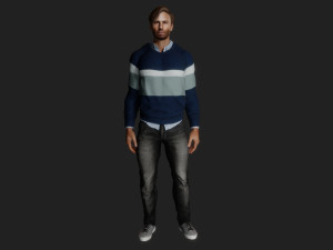 Realistic of a 35-Year-Old Man in Blue Sweater 3Dモデル