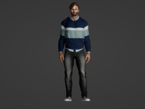 Realistic of a 35-Year-Old Man in Blue Sweater 3Dモデル