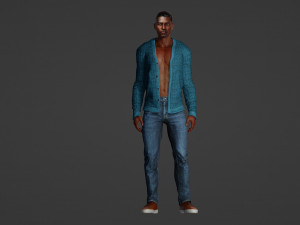 of a Stylish Young Man in Blue Cardigan 3D Model