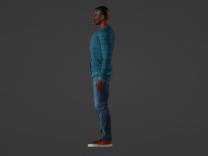 of a Stylish Young Man in Blue Cardigan 3D Model