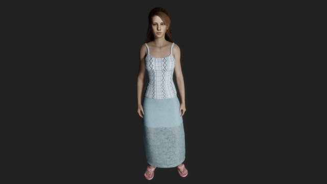 Realistic of a Young Woman in a Blue Skirt and Patterns Modelo 3D .c4d .max .obj .3ds .fbx .stl .blend 