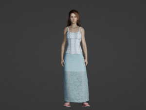 Realistic of a Young Woman in a Blue Skirt and Patterns Modelo 3D