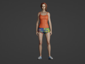 Realistic of a Young Girl in Vibrant Attire 3D 모델