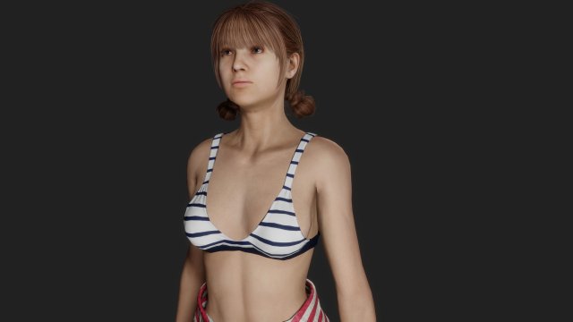 Young Woman in Swimsuit and Denim Shorts 3D Model .c4d .max .obj .3ds .fbx .stl .blend 