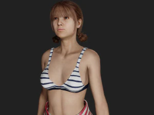 Young Woman in Swimsuit and Denim Shorts 3D Model